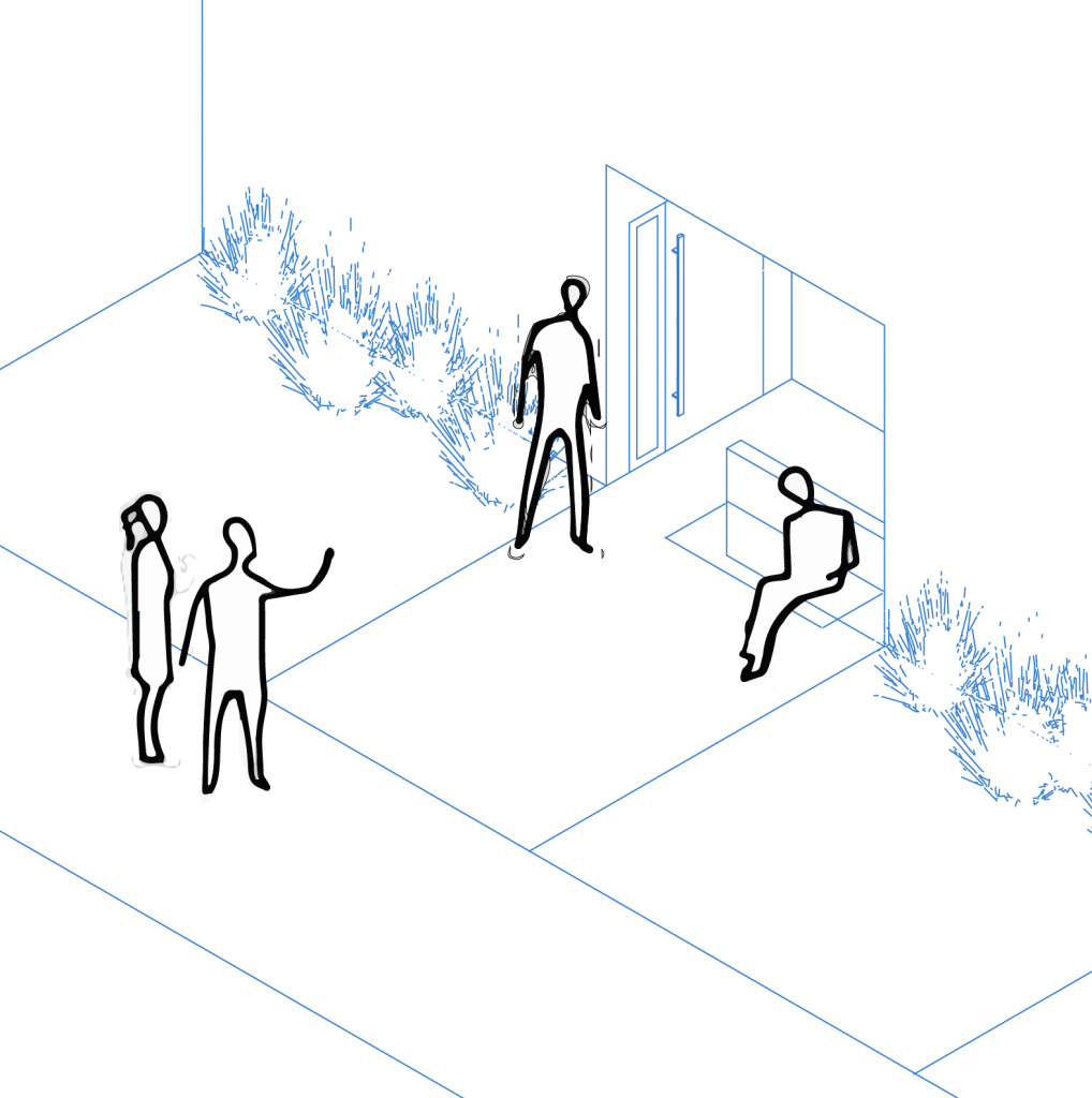 An illustrated example of creating gradual transitions between public and private spaces to enable opportunities for both social connection and retreat.