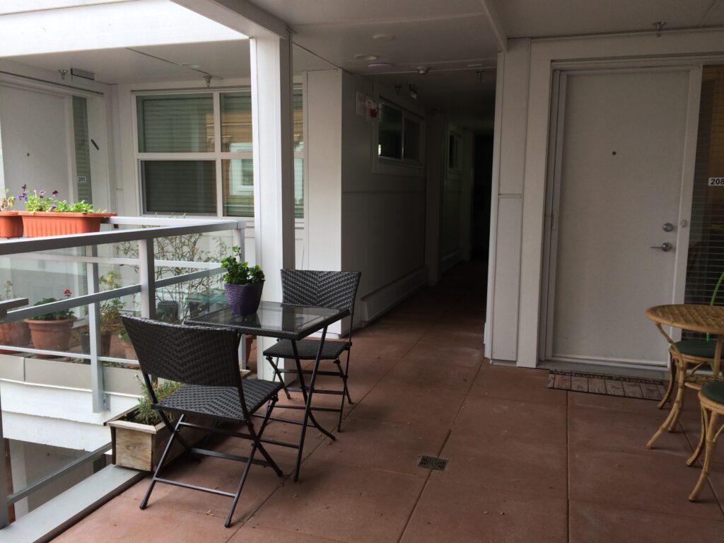 An example of semi-private seating at entryways in Vancouver Cohousing.