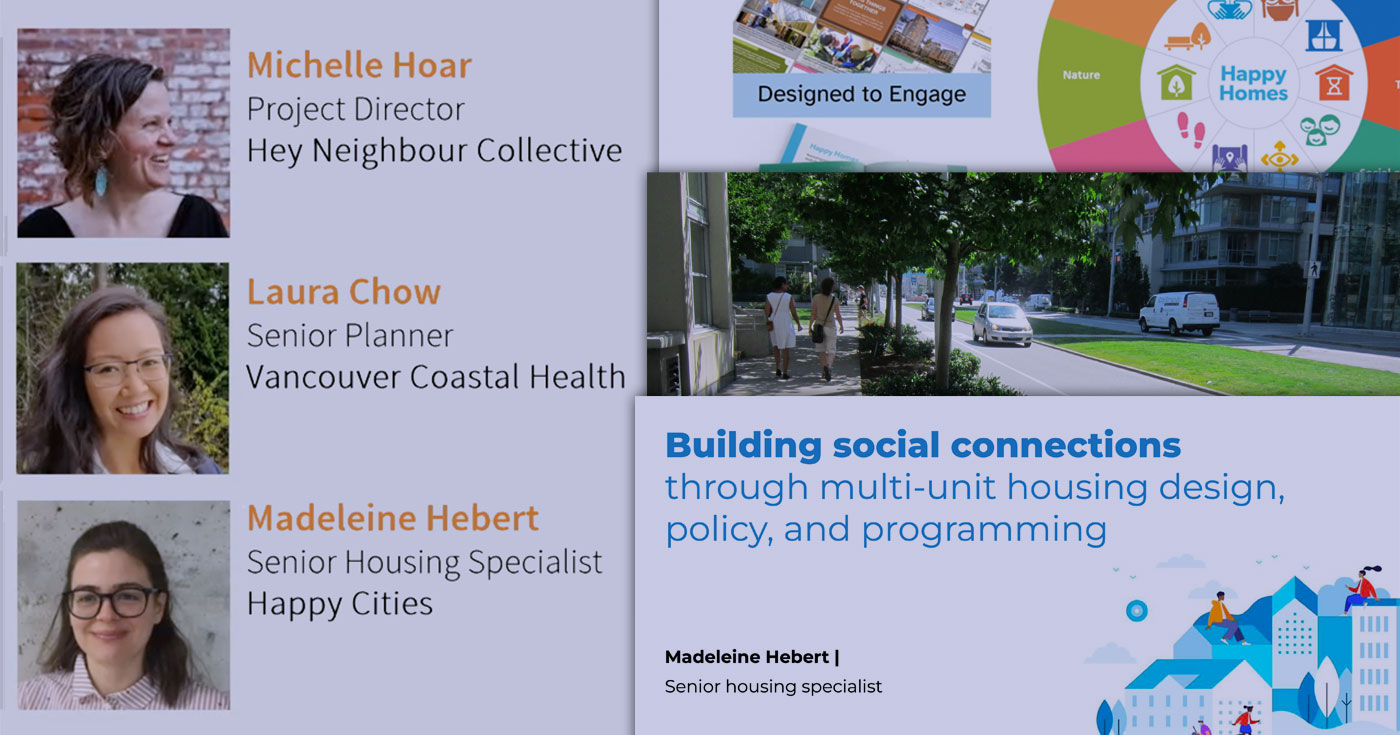 A montage of slide decks including profile photos of Michelle Hoar, Laura Chow, and Madeleine Hebert.
